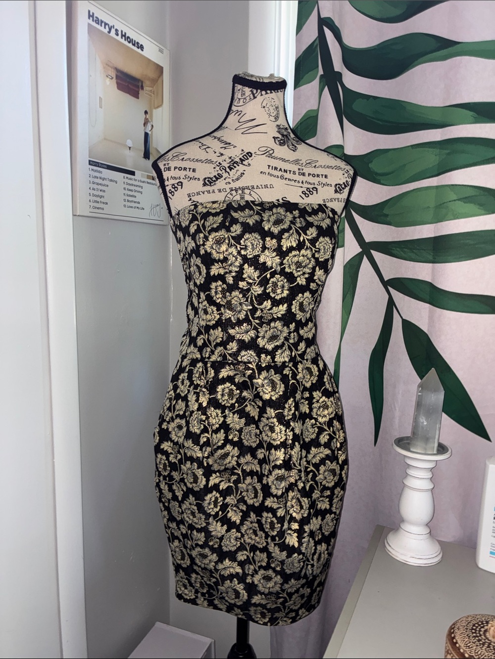Strapless Mini Dress with Pockets Lined embossed Jacquard print HOCO Made in USA